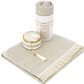 Lazy-loaded Yase Crafts Muslim Prayer Rug - Elegant Design Gift Box - Prayer Mat for Men Women, Turkish Design, Portable Prayer Mat, Islamic Ramadan Gifts Set, Janamaz Sajadah - Prayer Beads (White)